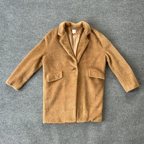 Ellison Jackets & Blazers - Ellison Coat‎ Womens Large Brown Fuzzy Faux Fur Lined Single Button Overcoat